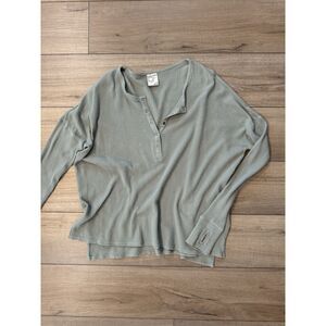 Offline by Aerie Women's Small Top Wow Waffle Henley Tee Thermal Green Xs Extra